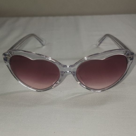 Kate Spade Heart-Shaped Sunglasses with Clear Frame and Purple Lenses - Picture 7 of 8
